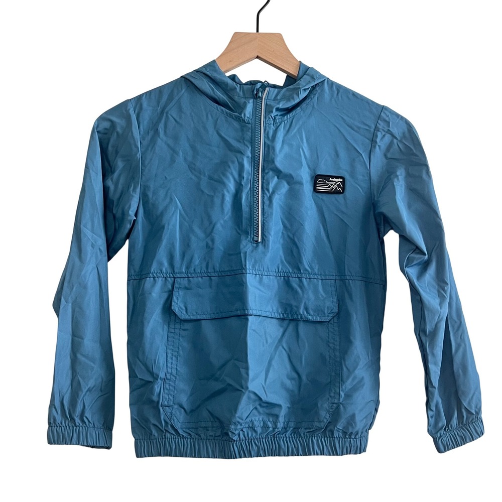 Avalanche Kids Blue Windbreaker Jacket Hooded Half Zip Kangaroo Pocket Size 7/8